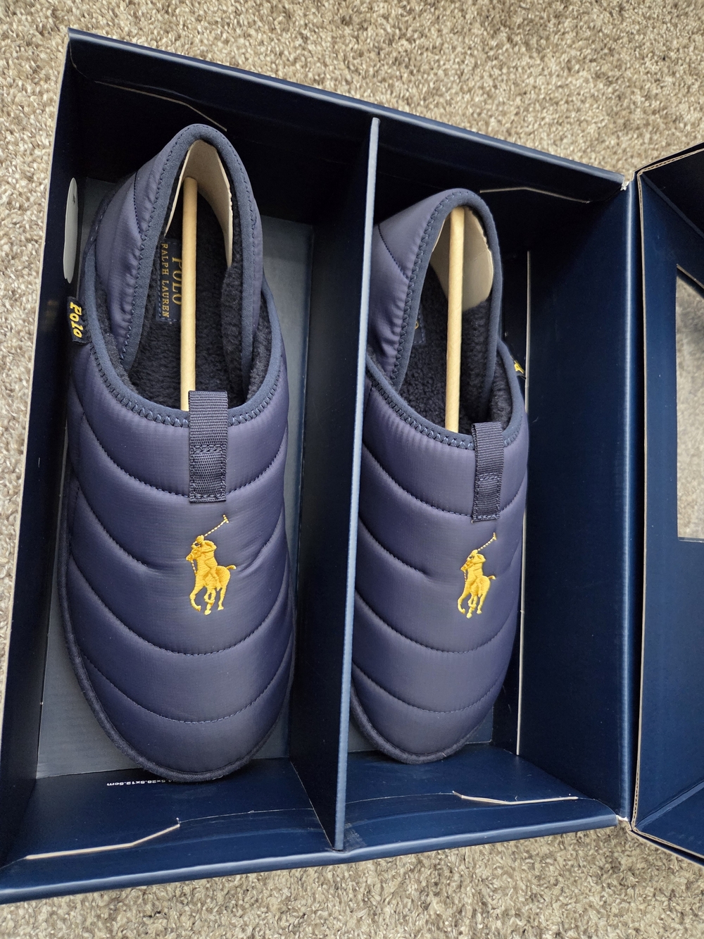 Polo Ralph Lauren Navy Slippers W/ Yellow Pony And Matching Robe
